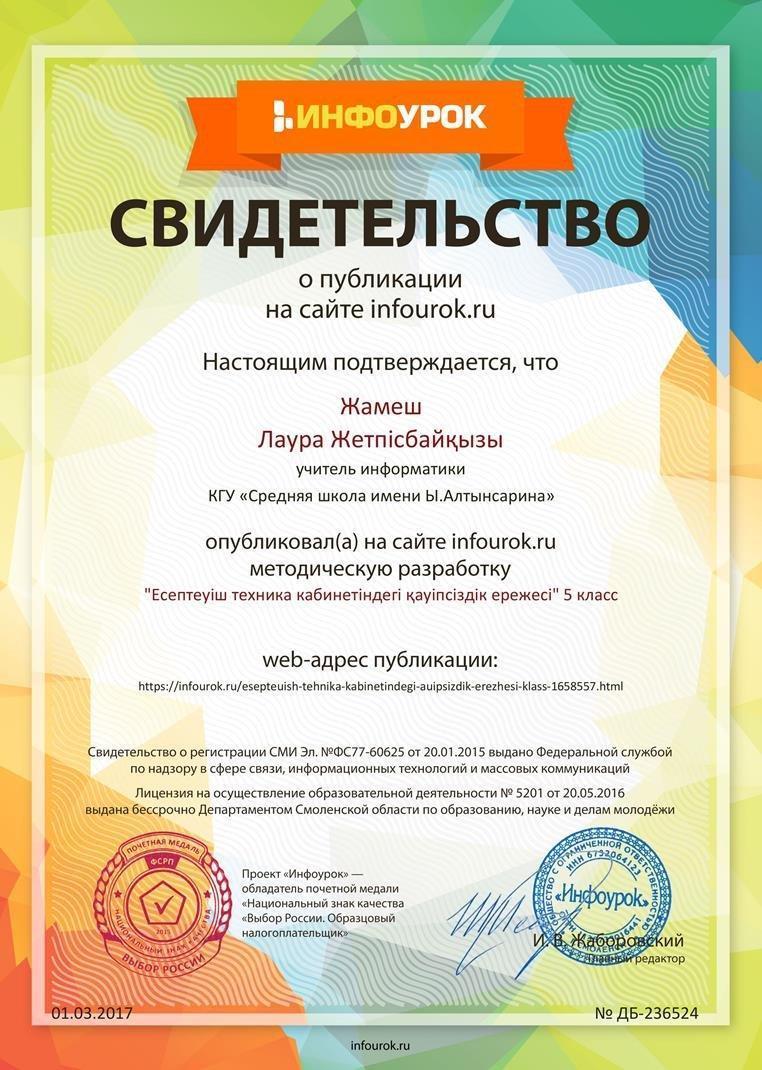 инфоурок Свидетельство 