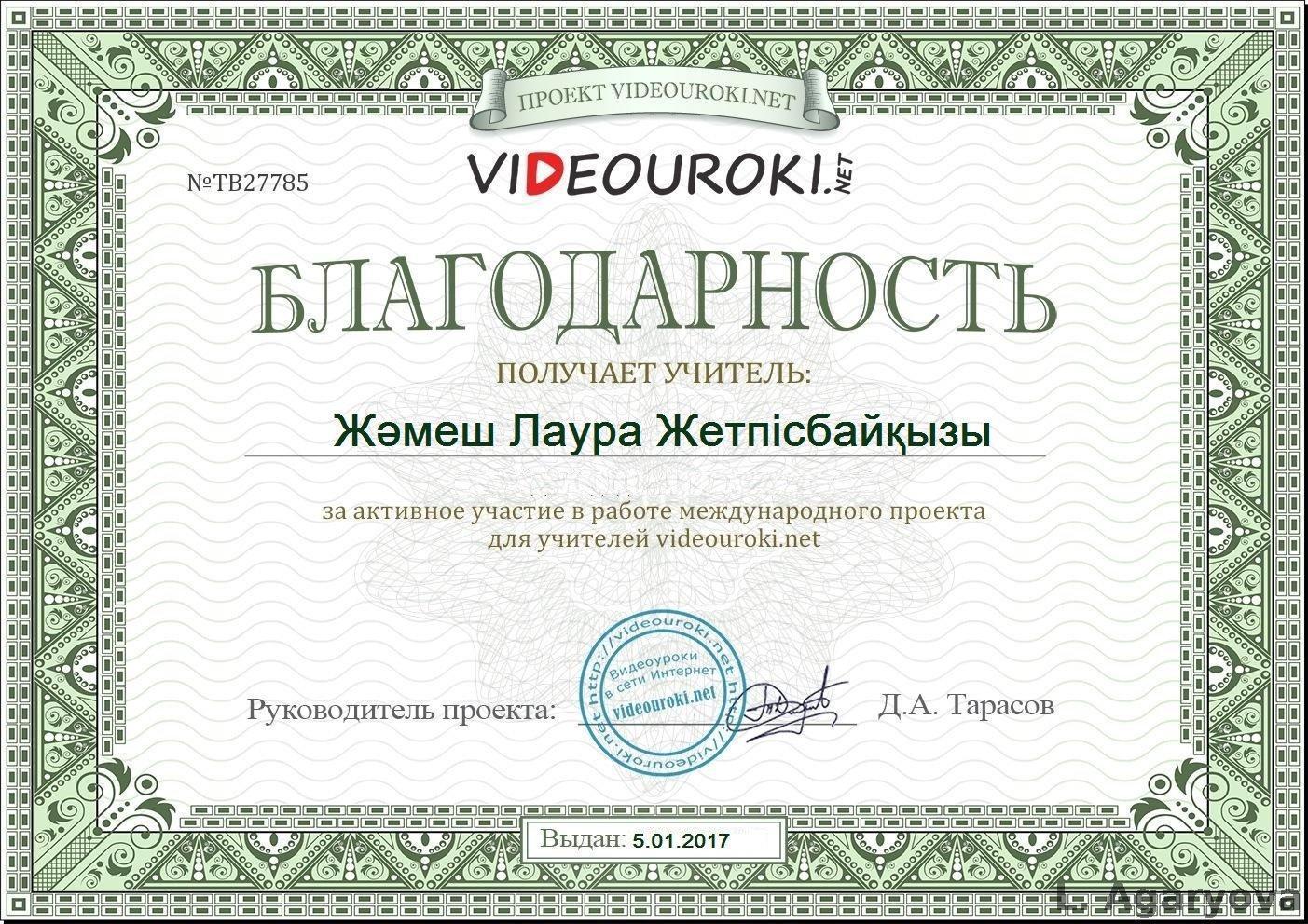 Videourok сертификат